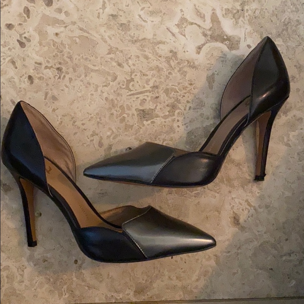 Vince Camuto Black and Gray Pointed-Toe D'Orsay Pumps